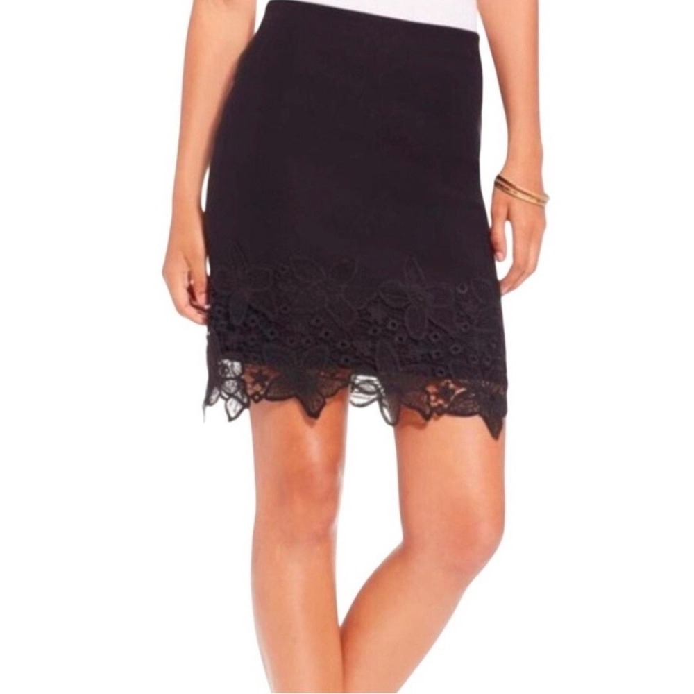 Haute Monde Black Floral Crochet Lace Hem Bodycon Mini Skirt Womens XL